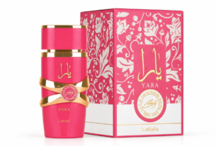 Frasco e embalagem do perfume Lattafa Yara Candy Eau de Parfum feminino 100 ml